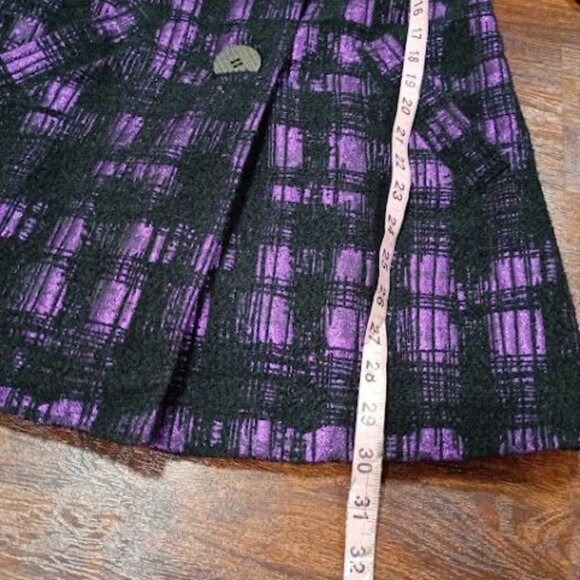 Samuel Dong Womens Purple & Black Plaid Puff Sleeve Coat Size S - Picture 11 of 16